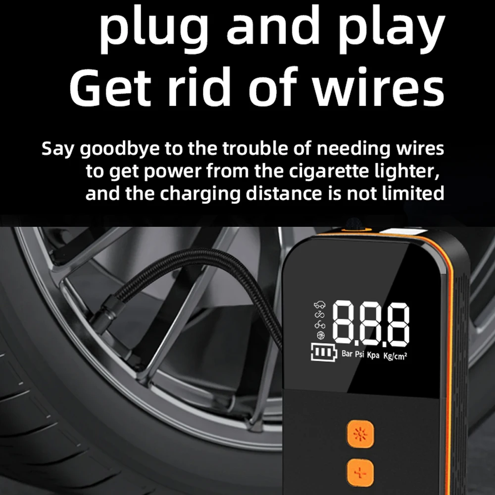 Portable Car 150PSI Wireless Air Compressor Handheld Electric Tire Inflator with LED Light Support Power Bank/Auto-Off Function