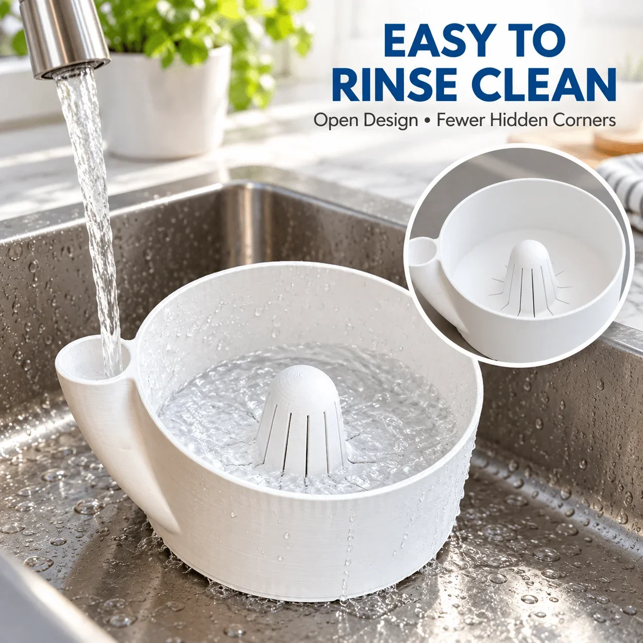 Vortex Fruit and Vegetable Washer Bowl, Faucet-Powered Produce Rinser with Side Water Inlet for Berries, Grapes and Beans
