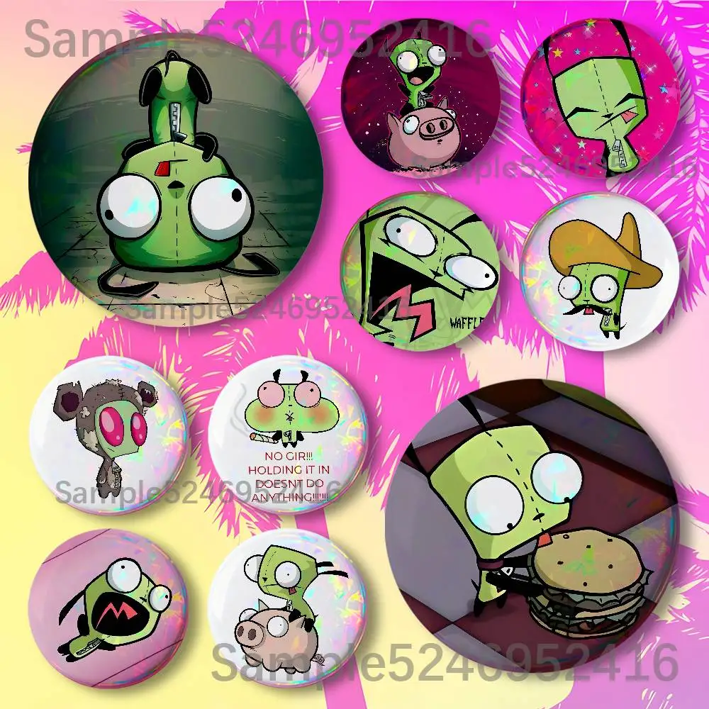 I-Invader Alien Z-Zim Button Pin Handmade Brooch For Clothes Laser Badge Backpack Decoration Jewelry Accessories