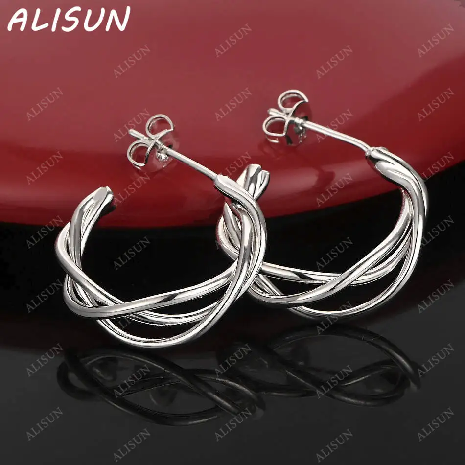 

ALISUN 925 Sterling Silver Circle Stud Earrings For Women Fashion Jewelry Charm Grace Noble Wedding Accessories