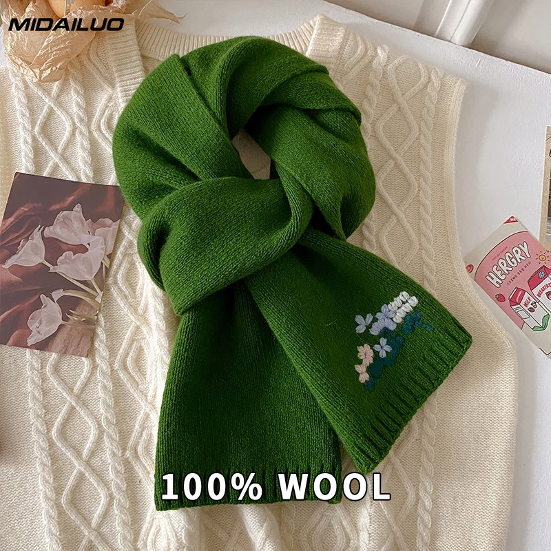 

100% Pure Wool Scarf Women Winter Ins Minimalist Korean Style Solid Color Warm Soft Shawl Luxury Brand Muffler Pashmina