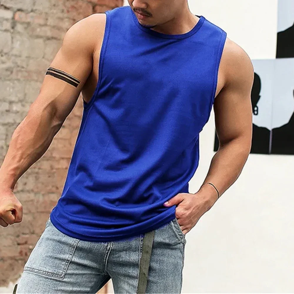 Workout Gym Mens Tank Top Vest Casual Sleeveless Sportswear Shirts Quick Dry Tringer Clothing Bodybuilding Singlets Fitness A50