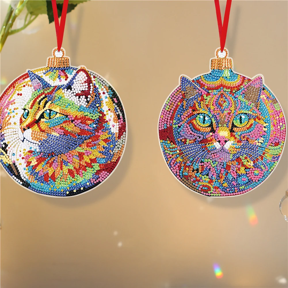 

8PCS Diamond Painting Hanging Sign Colourful Cat Double Sided Diamond Painting Hanging Decor Diamond Tags Hanging Pendant