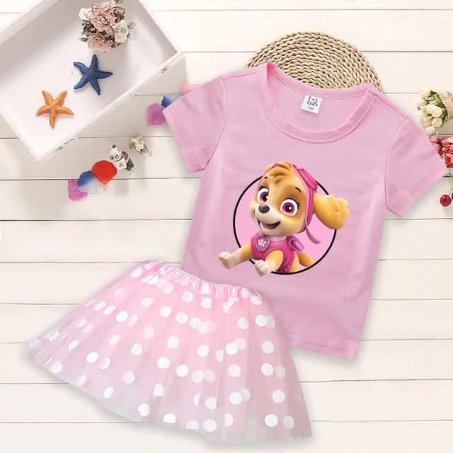 Camiseta de la patrulla canina para ninas conjunto de falda de tutu para ninos pequenos vestido de Skye rosa de lunares traje de ropa para bebes camisetas de 2 piezas ropa de
