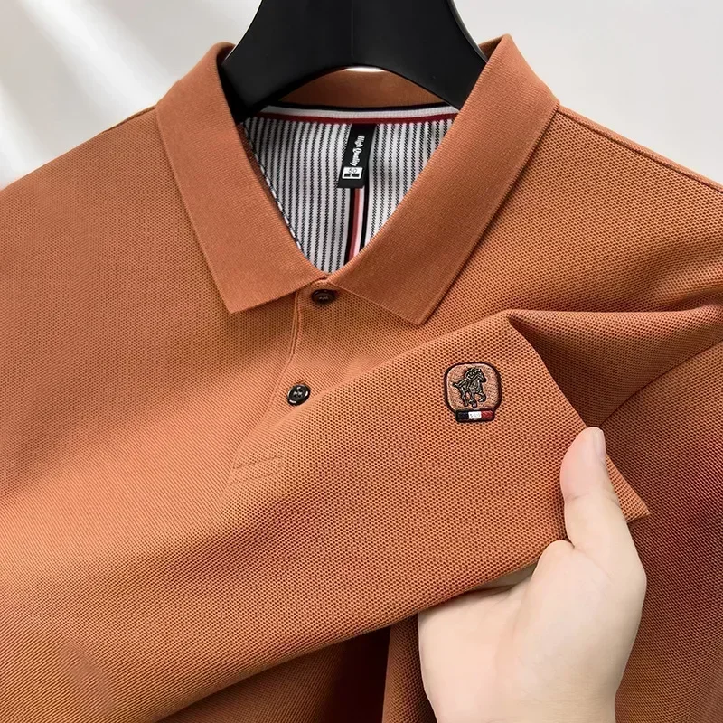 Pamuk polo gömlek erkek uzun kollu tişört erkek taban gömlek ilkbahar sonbahar iş rahat pamuklu üst gevşek fit