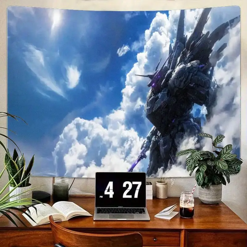 

1 шт. гигантский темный гобелен с роботизированным мехом, вывесловляющие белые облака и ярко-голубое небо, настенное искусство для спальни, гостиной, офиса D