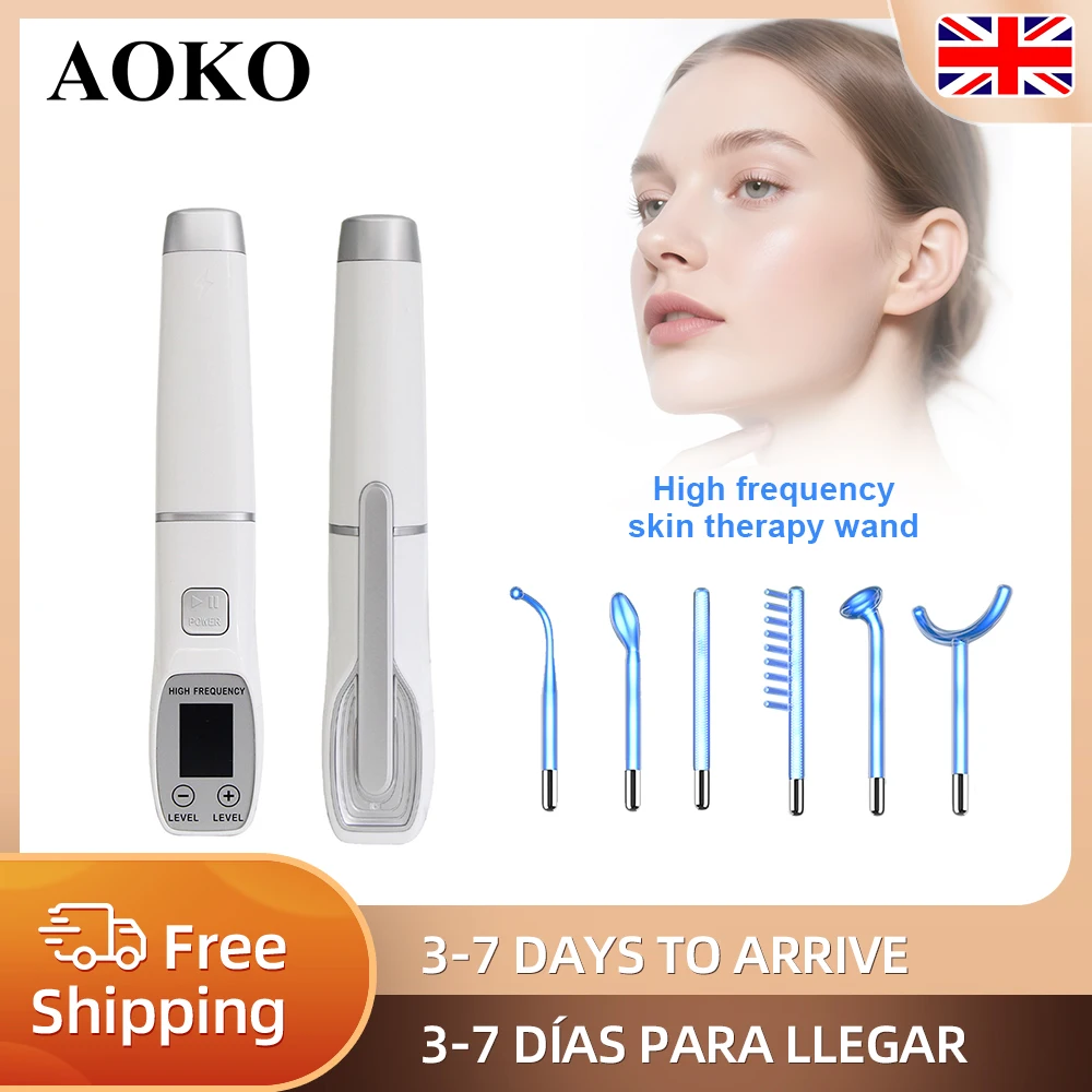 Blue High Frequency Facial Machine Screen Display Neon Electro Therapy Wand Glass Tube Anti Acne Spot Remove Skin Care Device