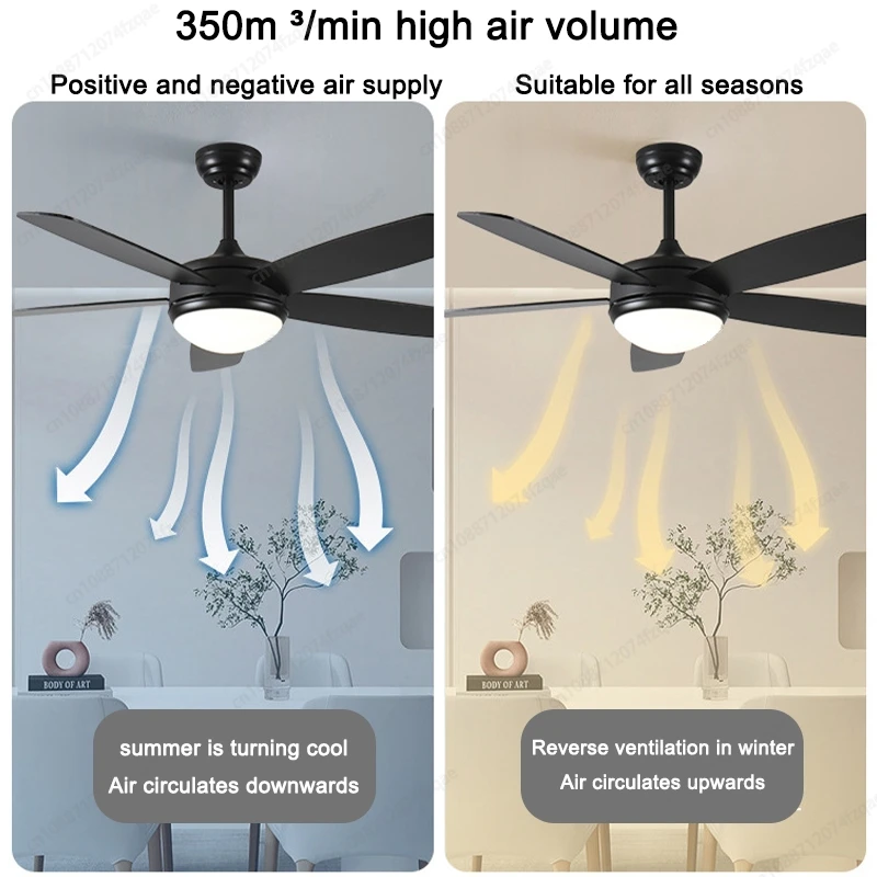 42/48/52 Inch Modern Minimalist Restaurant Living Room LED Ceiling Fan Light Intelligent Variable Frequency Silent Fan Light