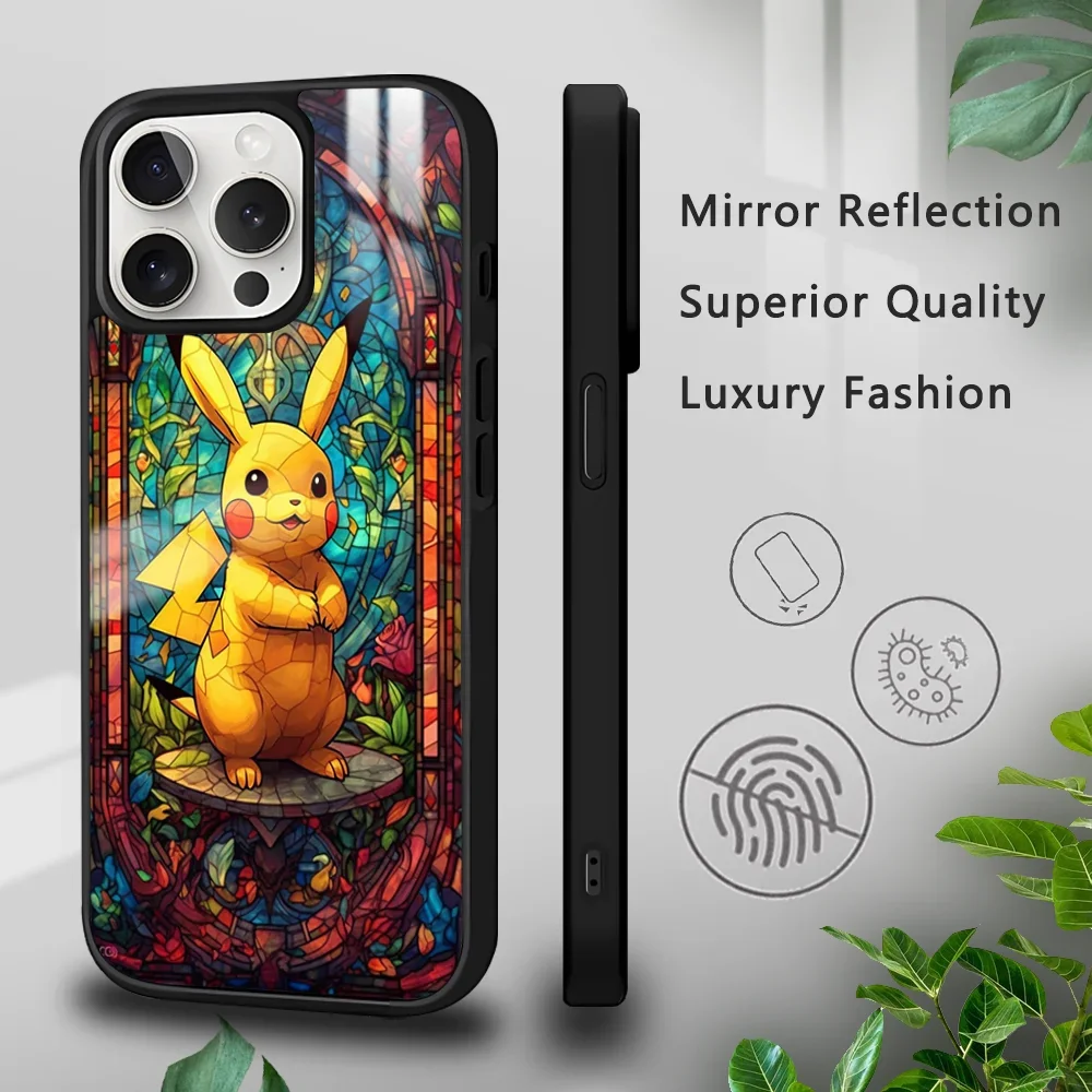 Pokemon Stained Glass Artwork Phone Case For iPhone 16 15 14 13 12 11 Pro Xs Max Mini Plus Celulares Hard Funda