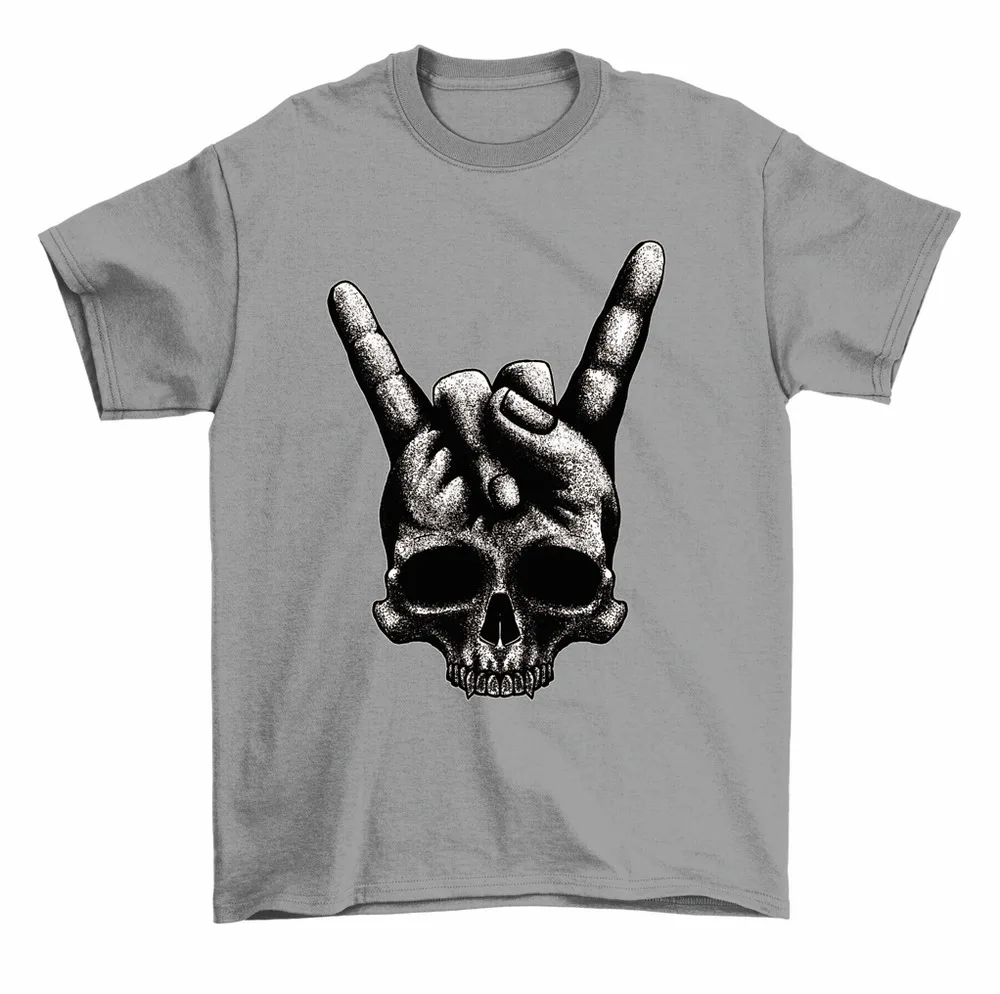 Rock On Skull Sign Of The Horns Heavy Metal T-Shirt Men Women High Quality 100%Cotton Short Sleeve