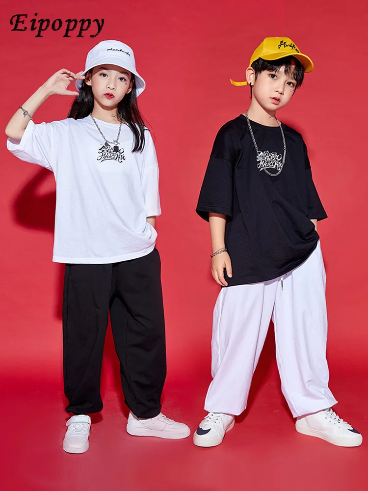 子供用半袖ジャズジャズダンスコスチューム、ヒップホップトレンディな服、クール、ハンサム、ルーズ、男の子、女の子の服