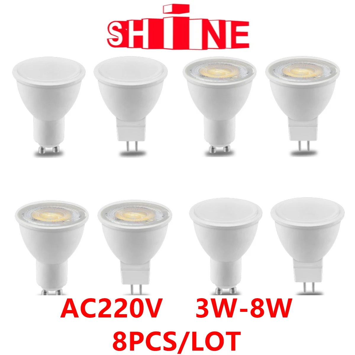 

8PCS MR16 GU5.3 LED Spotlight GU10 3W -8W AC220V Led Bulb Beam Angle 38 120 Degree for home indoor Light Bulb for Table