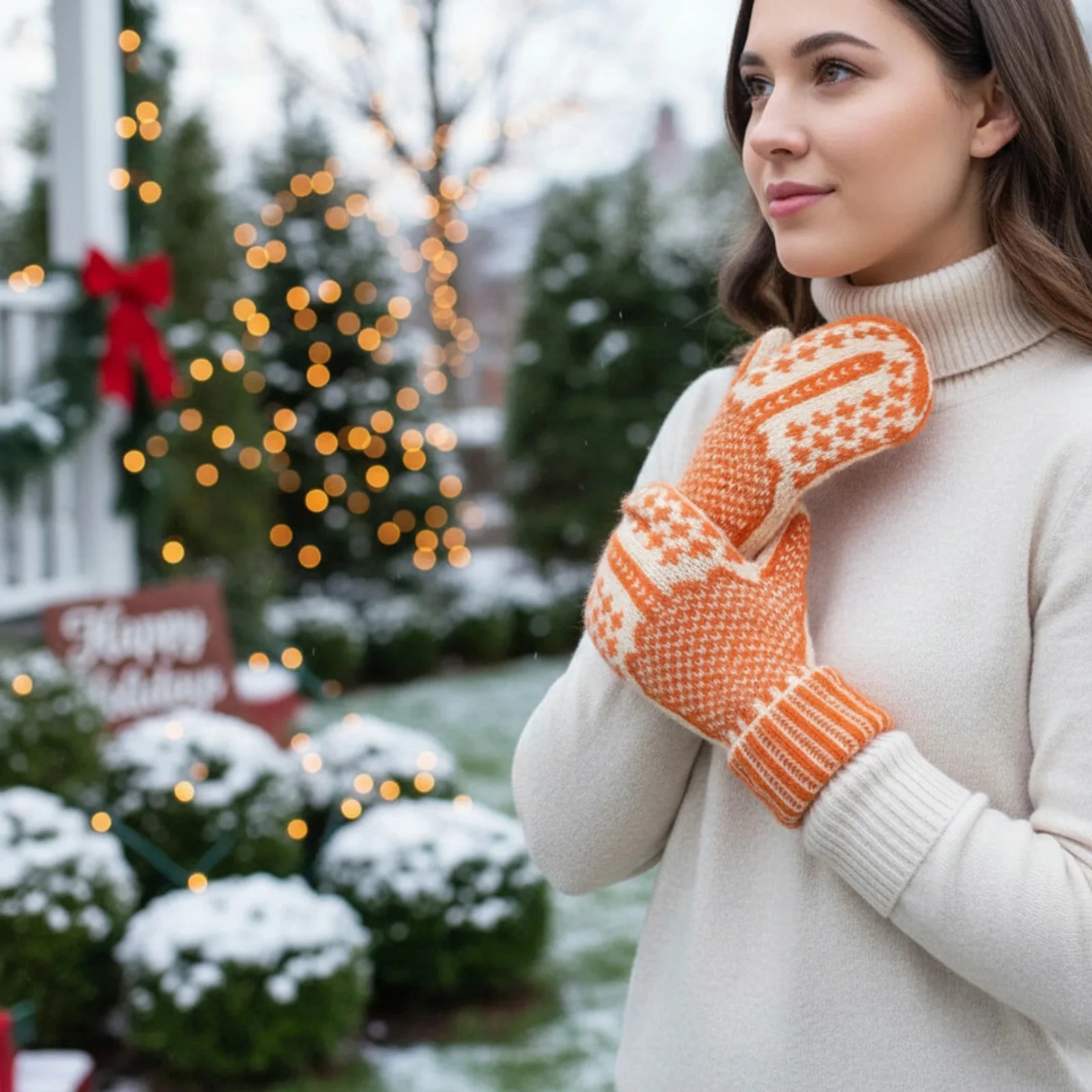 

Knitted Winter Thermal Mittens with A Hidden Attitude Hidden Middle Finger for Ski Cycling Running Outdoor Activities