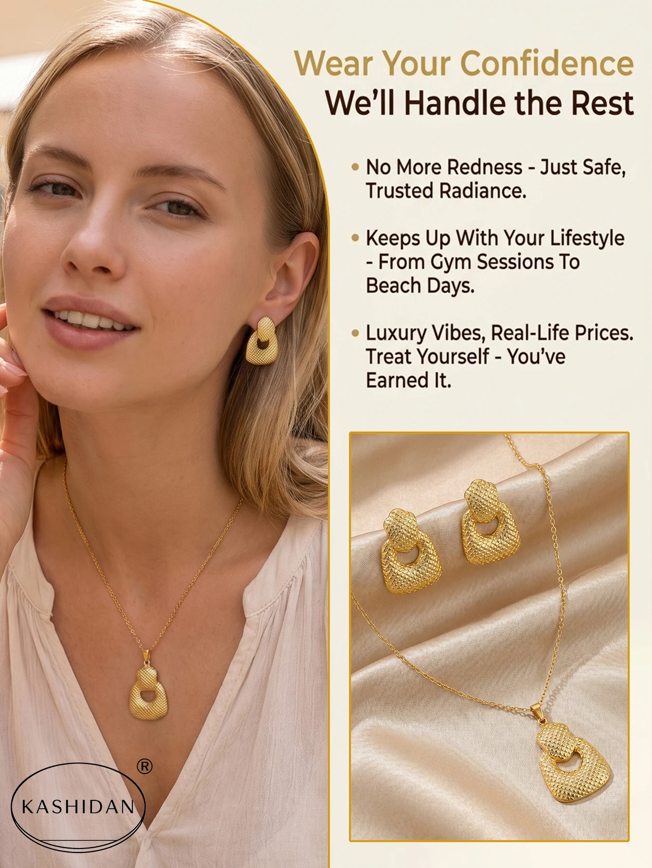 Fashion Stainless Steel Jewelry Set for Women Retro Door Knocker Pendant Necklace Textured Mesh Grid Earrings Bijoux