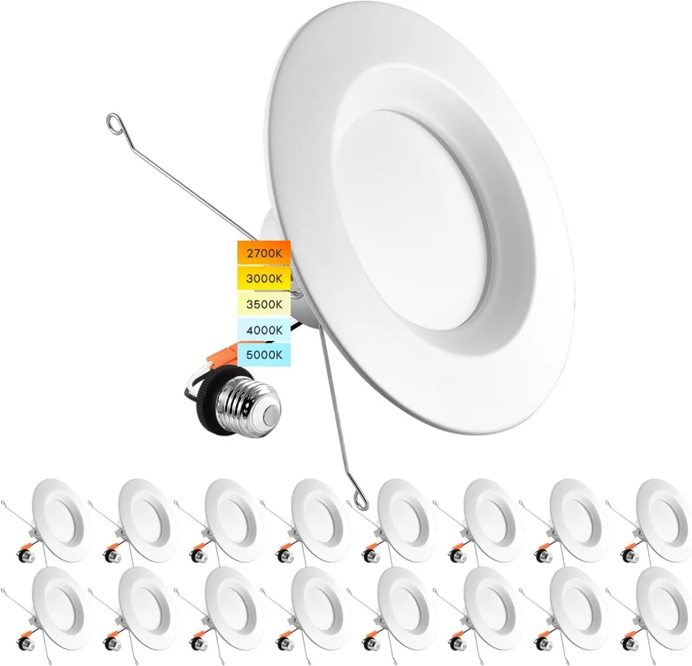 

LUXRITE 5/6 Inch LED Recessed Retrofit Downlight, 14W=90W, CCT Color Selectable 2700K 3000K 3500K 4000K 5000K, Dimmable