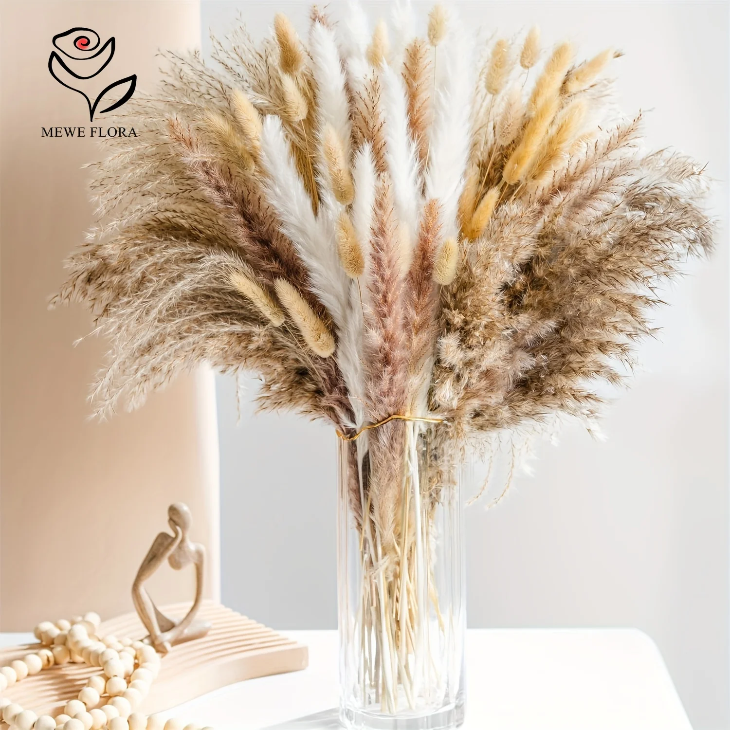 102 قطعة الزهور المجففة رقيق Pampas أرنب ذيول باقة بوهو غرفة المعيشة المنزلي زهرية ديكور زهرة اصطناعية تحف الزفاف #1