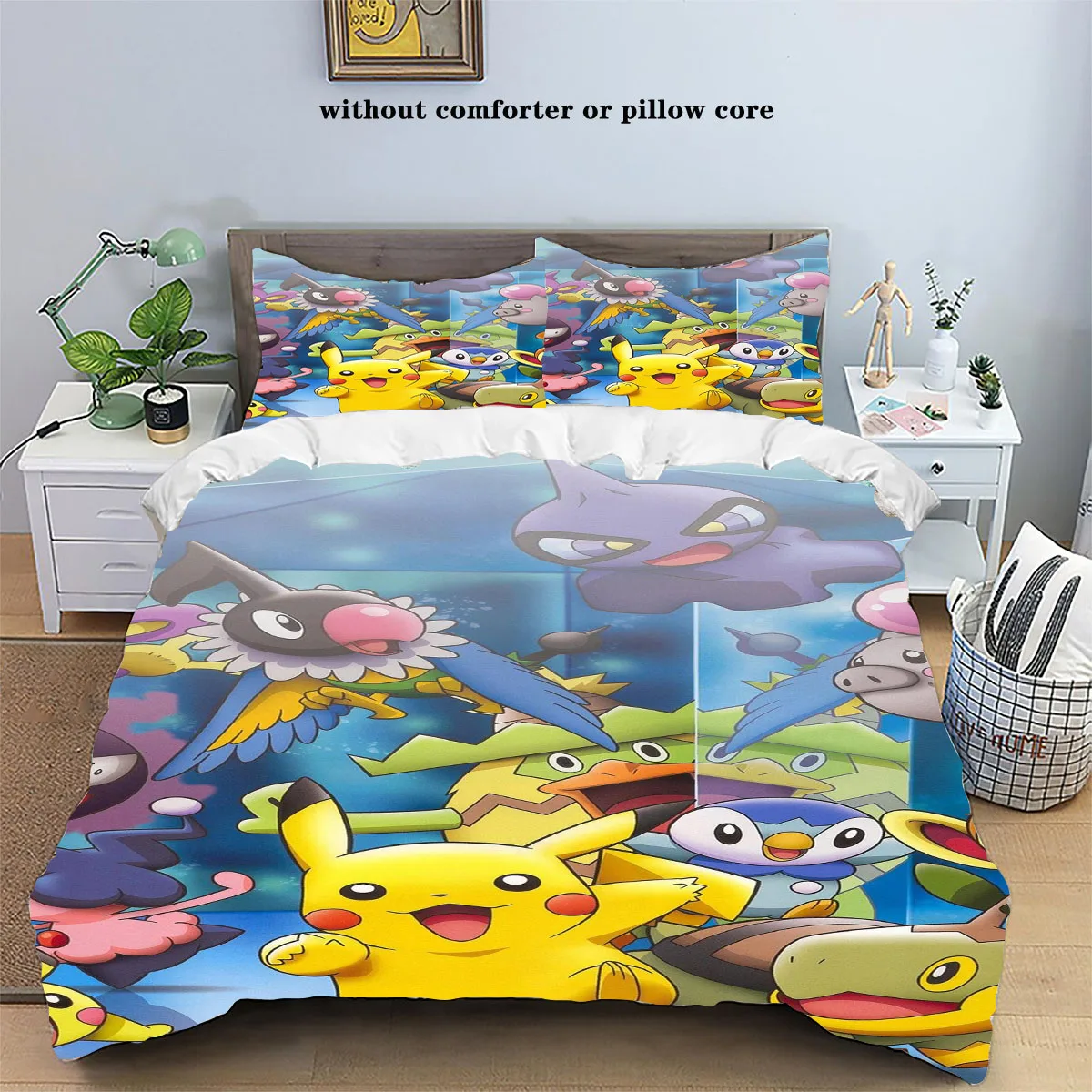 Pokemon Anime Duvet Cover Pillowcase Bedding Kawaii Pikachu Three Piece Set For Kids Adults Bed Set Twin Queen King Size