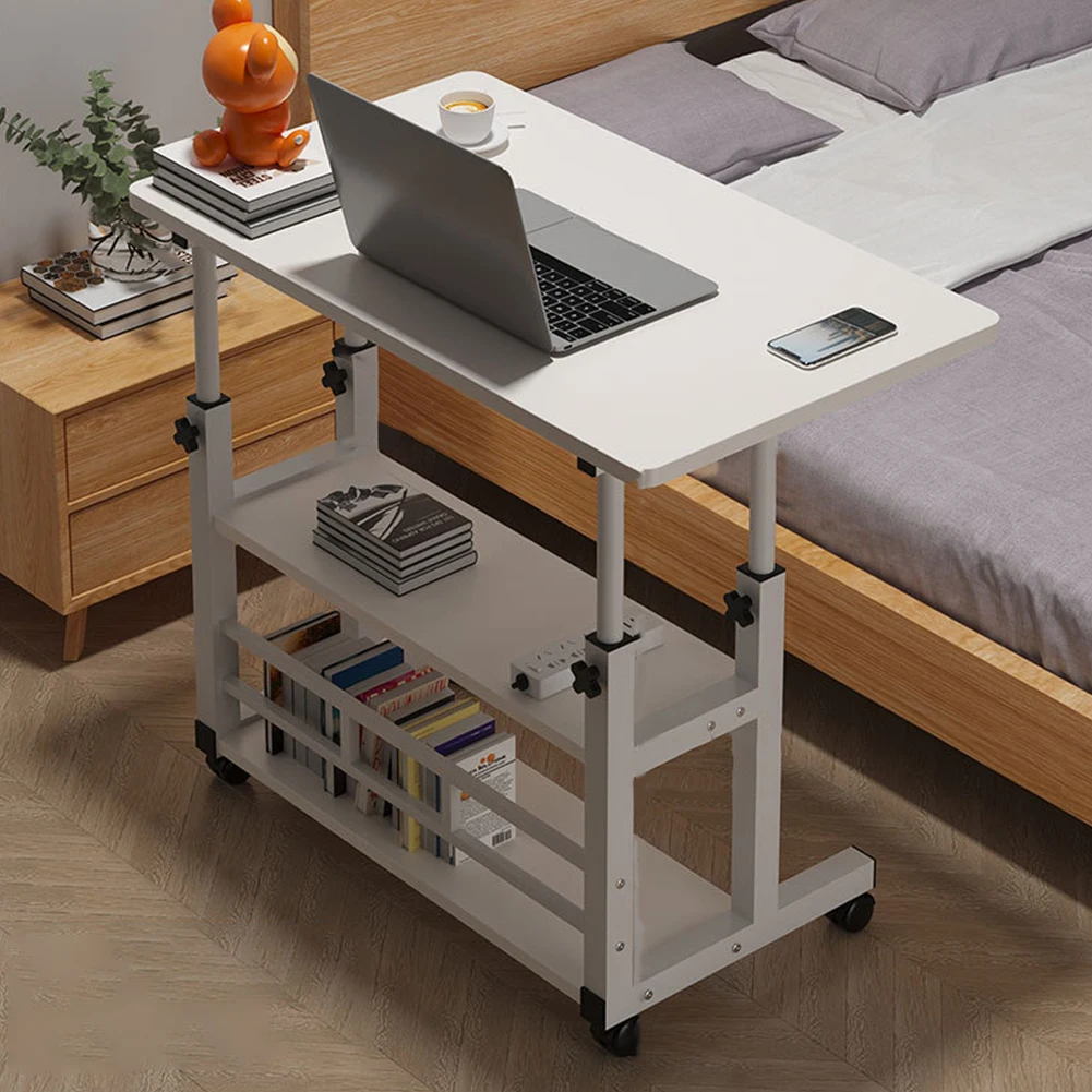 Simple Double-Layer Small Office Desk Adjustable Height Side Mobile Workbenchmobile Laptop Computer Standing Bedside Home Desk