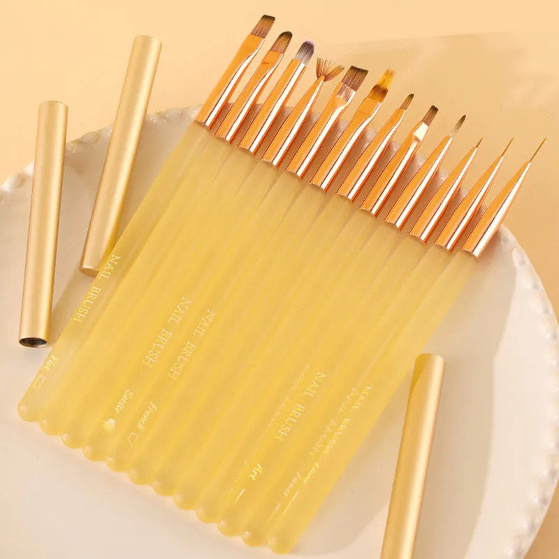 1/12 قطعة مقبض شفاف مسمار الفن فرشاة قلم تلوين كبير مربع مستدير العلاج بالضوء القلم هالة القلم مسمار قلم رسم زهرة القلم #1