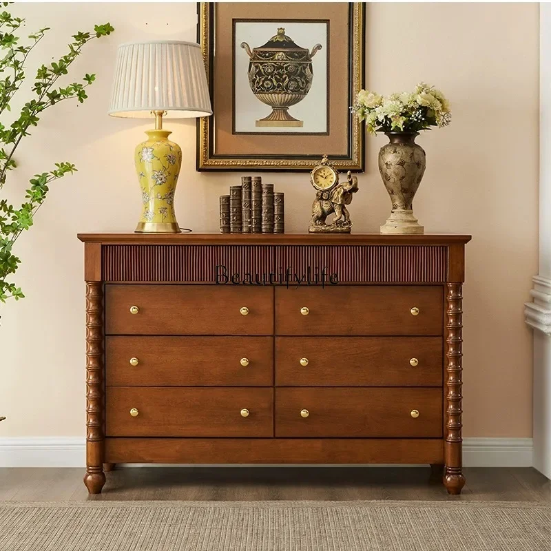 

yj32 All solid wood chest, bedroom American retro porch decorative cabinet, antique drawer locker