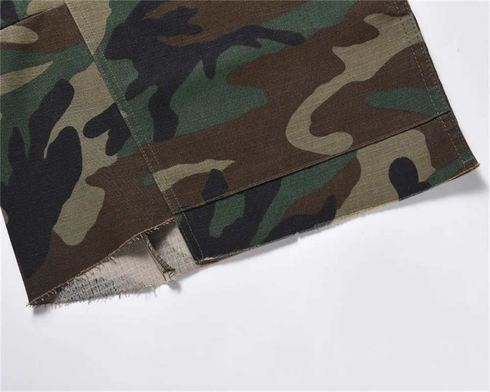 Adjustable Waist Camouflage Cropped Pants Men Women High Quality Loose Fitting Multi Pocket Work Pants Cropped Trousers