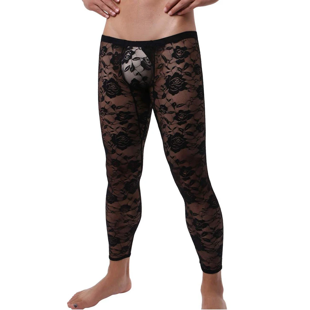 

Men's Solid Color Perspective Lace Trousers Sexy Retro American Fashion Trend Tight Breathable Niche Summer New Men's Bottoms