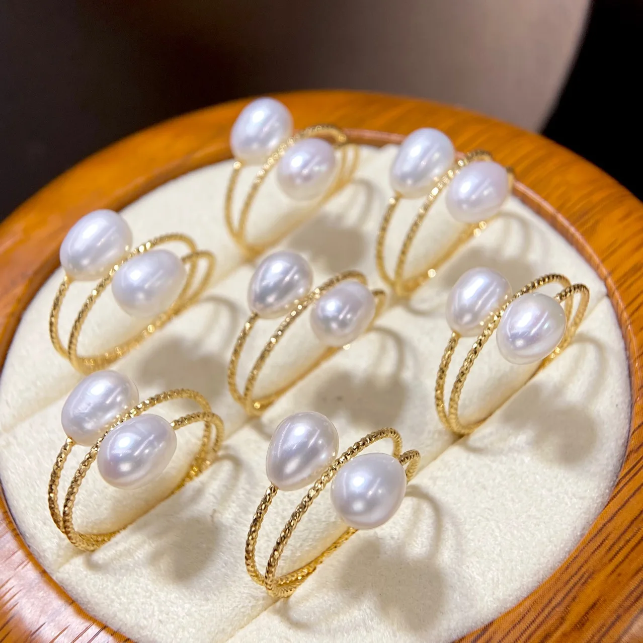 Wholesale Hot sale natural freshwater rice pearl ring all-matched female rings fashion women jewelry