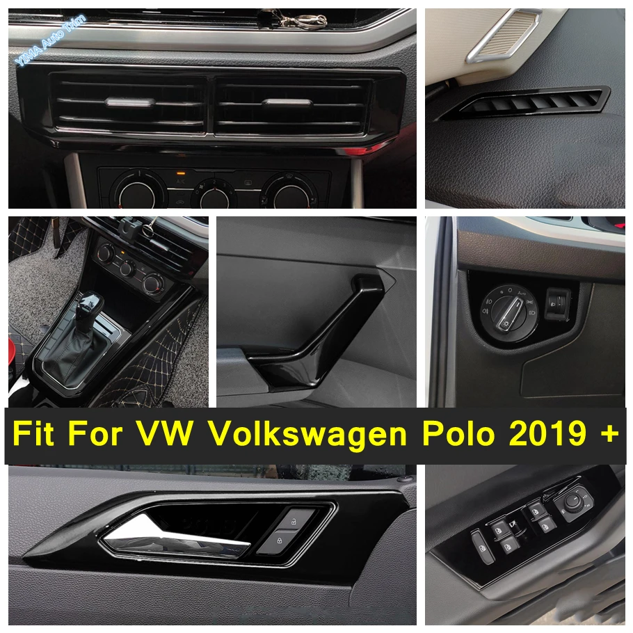 Warning Light Lamp Switch / Door Handle Handrail Panel Cover Trim For VW Volkswagen Polo 2019 - 2023 Black Interior Accessories