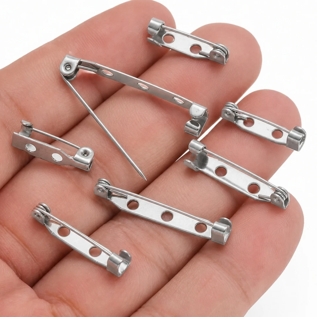20/50pcs 14 17 19 25 32mm Stainless Steel Brooch Pin Back Bar Pin Back Clasp for Crafts Badge Name Tag DIY Jewelry Making Decor