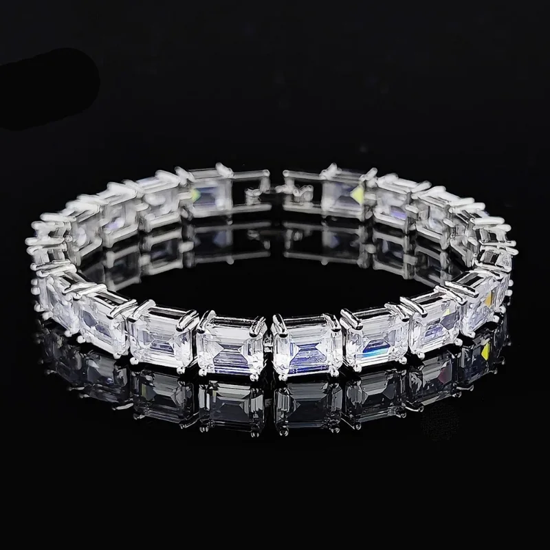 14K White Gold Emerald Cut Lab Diamond Bangle Bracelet Engagement Wedding Bracelets For Women Bridal Trendy Party Jewelry Gift