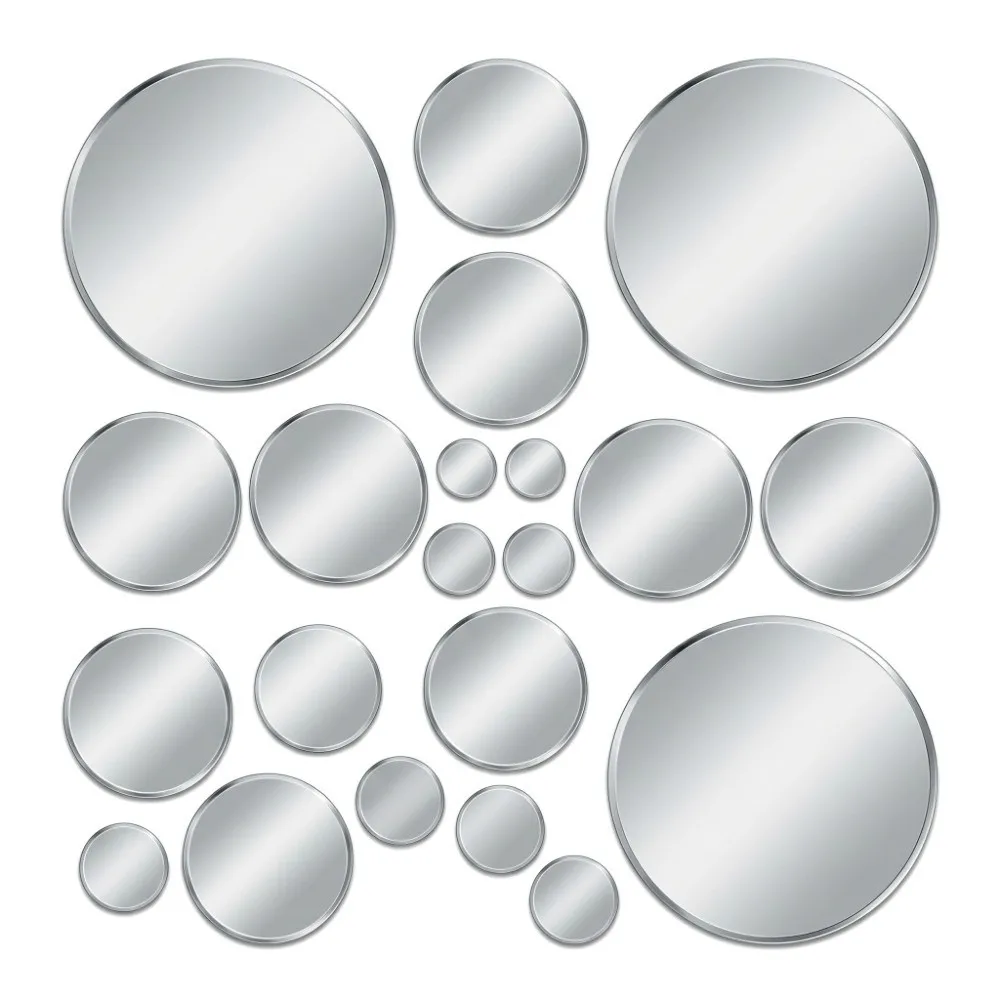26pcs Self Adhesive Round Mirror Wall Stickers Multi Size Acrylic Acrylic Mirror Decal Silvery Round Self Adhesive Mirror Tiles