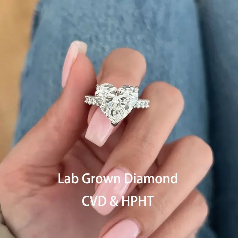 7 Ct Heart Shaped DEF / VS VVS Lab Grown Diamond Ring IGI Certified CVD & HPHT 14K Gold Unique Engagement Large Ring
