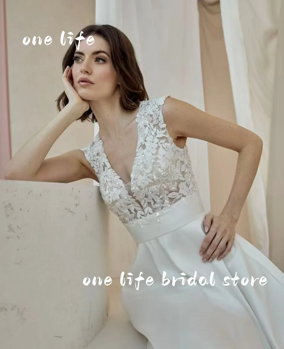 Очаровательные свадебные платья трапециевидной формы, роскошный халат невесты с v-образным вырезом, кружевные свадебные платья, аппликации по индивидуальному заказу, Vestidos De Noiva