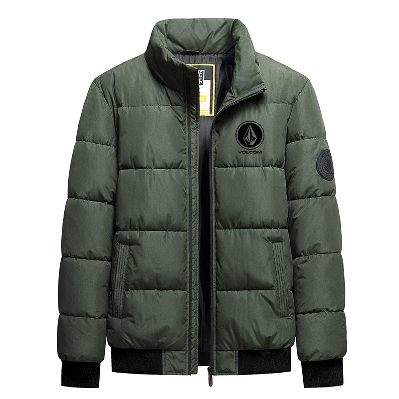 Autumn and winter Volcom fashion zipper men's stand up collar printed outdoor jacket windproof casual cotton jacket