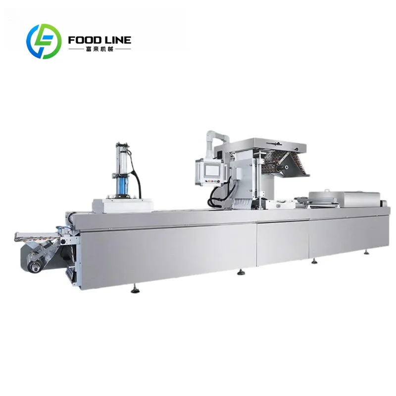 Customized Automatic Continuous Thermoforming Food Grade Plastic Film Vacuum Packing Machine for Factory custom stickers