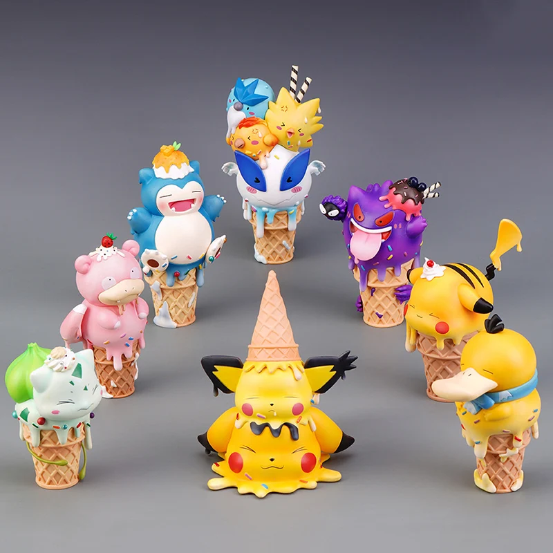 PokéMon Cone Ice Cream Pikachu Bulbasaur Seed Up Duck Kirby Ornament Figure Animation Peripherals juguetes modelo para niños