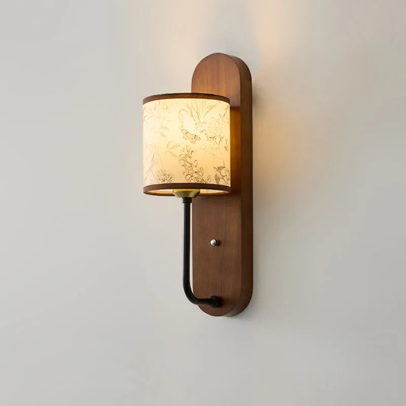 

Retro creative wall lamp solid wood personalized living room TV staircase corridor lamp three color lightconversion indoor lamp