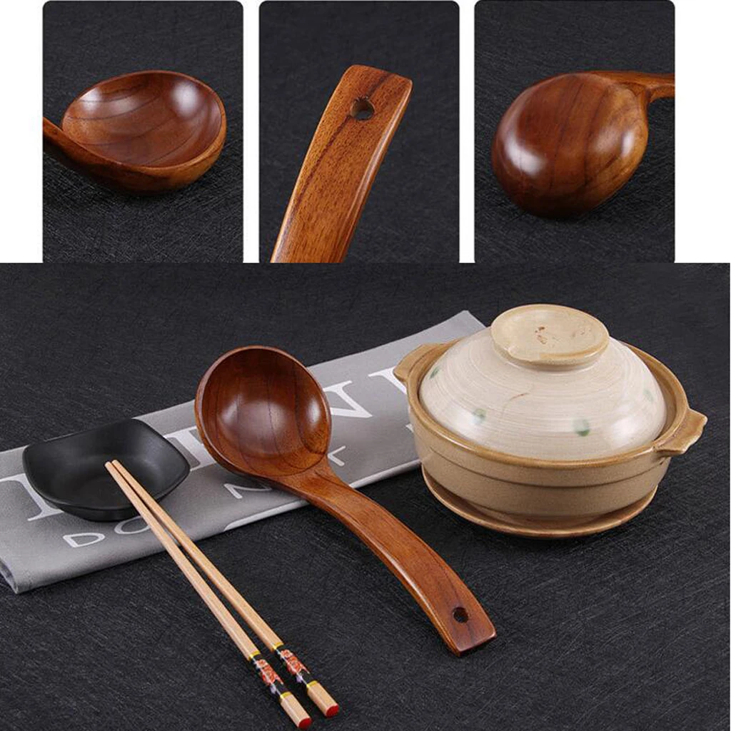 Kitchen Wood Ladle Spoon Bamboo Spatula Eco Safe Utensil for Utensils Cooking Porridge Rice Soup Sauce