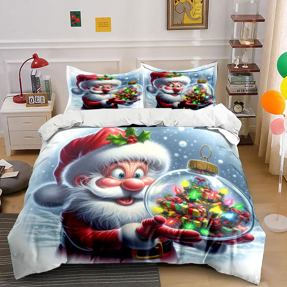 Santa Claus holding colorful lights decorations Print Duvet Cover Bedding Set Included 1*Duvet Cover 2*Pillowcases