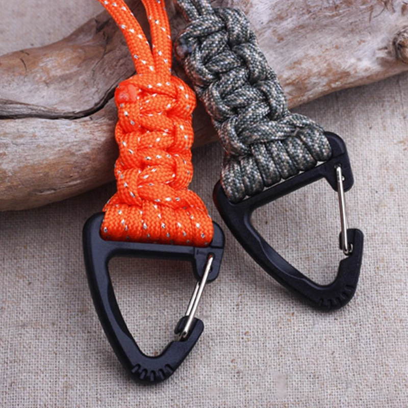 1Pcs 20cm 6 Styles Paracord Keychain Military Braided Nylon Lanyard Metal Triangle Buckle High Strength Parachute Cord Carabiner