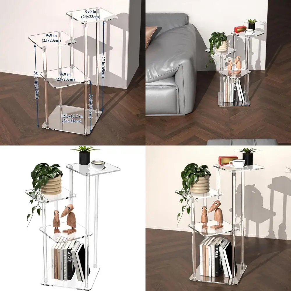 

4-Tier Acrylic Side Table, 27 High Display Stand for Botanical Collections, Figurine Display Shelf Riser, Indoor Plant & Collect