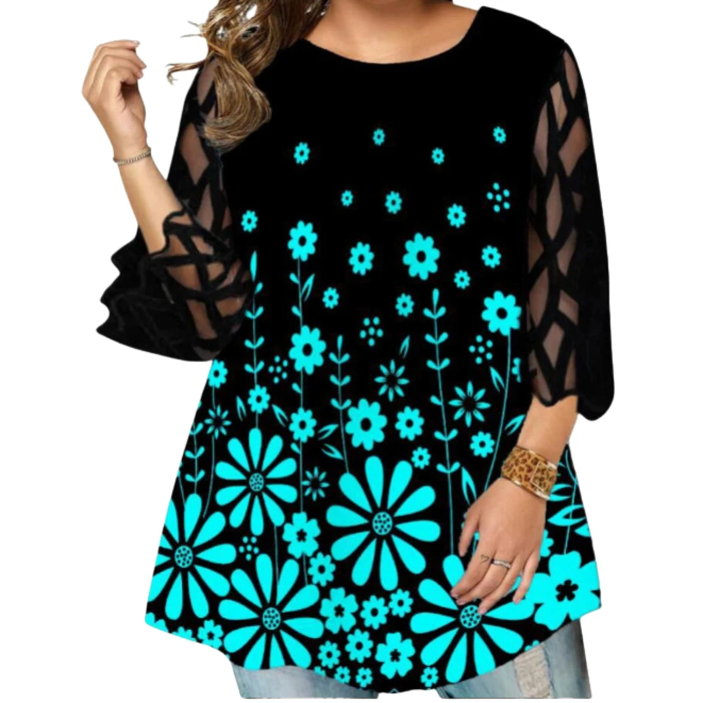 

Autumn Winter Long Sleeves Korean Fashion O-neck T-shirt For Women Floral Print T-shirts Ladies Casual Top Tee Woman Clothes