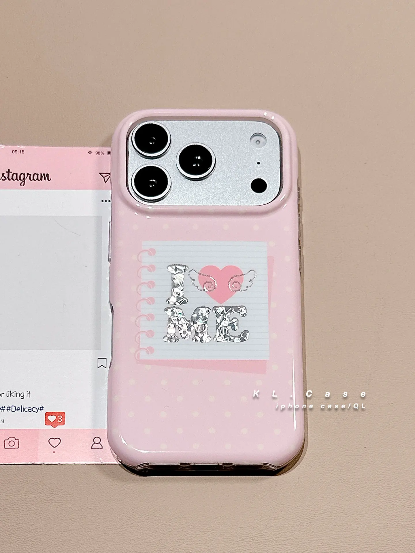Korean Ins Pink Polka Dot Love Heart Wings Shining Phone Case For iPhone 17Air 16 15 14 13 12 11 Pro Max Plus Y2K Advanced Cover