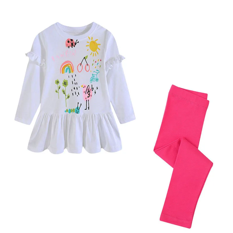 Roupas infantis de algodão 2-7t, camisetas + leggings, 2 peças, conjuntos de camisetas de manga comprida para meninas, roupas para primavera e outono, camisas para crianças pequenas