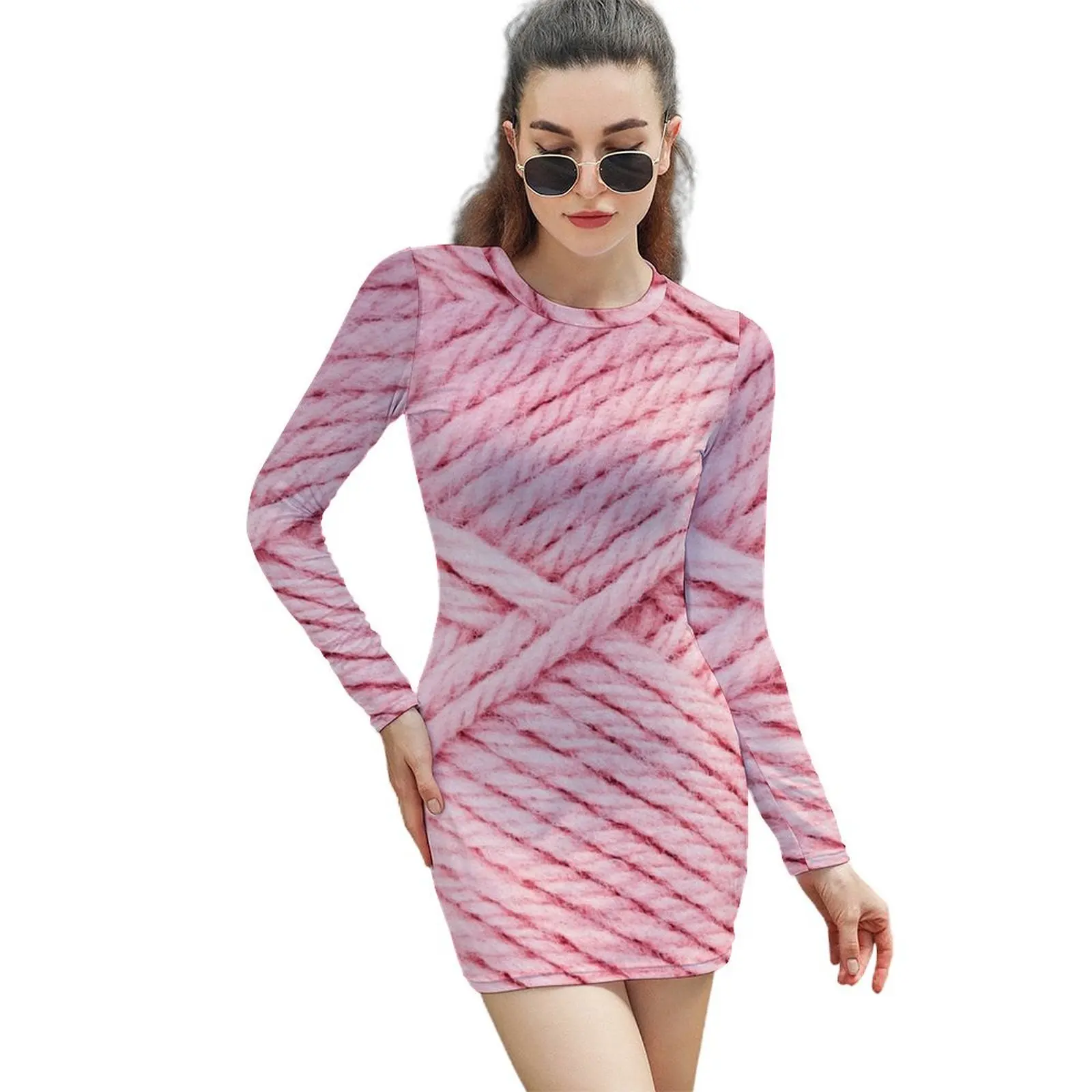 

Pink Yarn Long-Sleeved Sheath Dress Long dress woman women party dresses