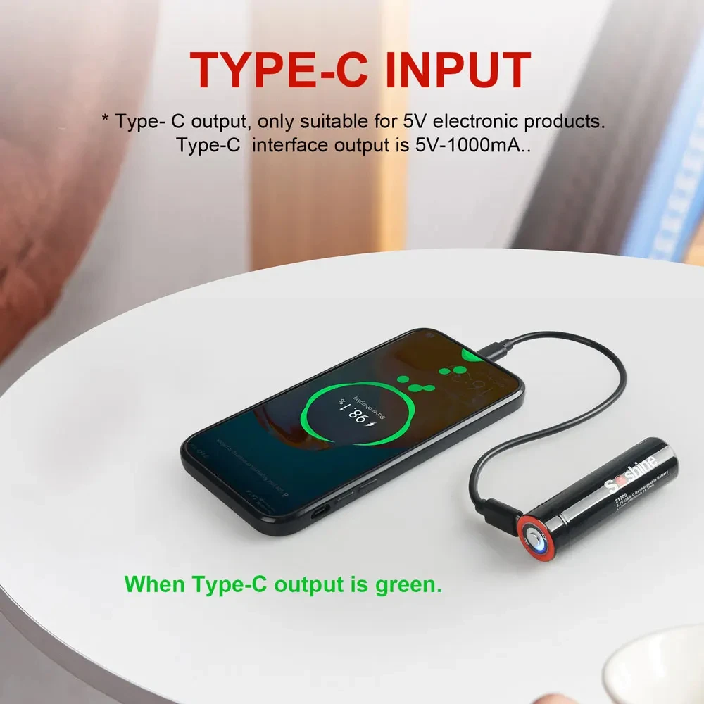 Soshine 21700 5000Mah Multi-function Lithium Battery Li Ion Rechargeable Battery 3.7V 5000mAh Type-C Input and Output 5V Output