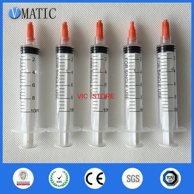 Free Shipping Non Sterilized 5 Pcs 10ml/cc Hand Manual Syringe With 5 Tip Cap Stopper