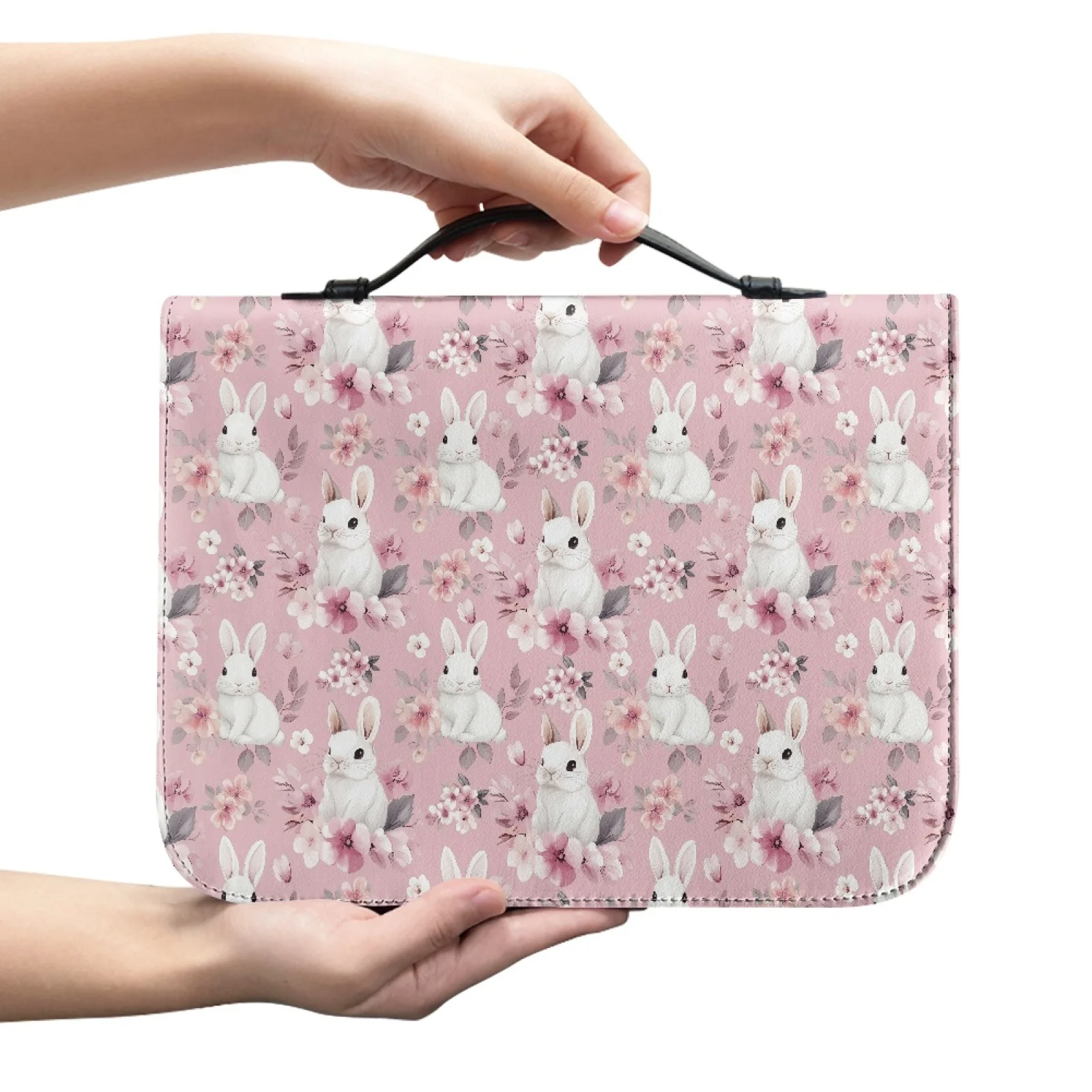 XIXIRIMIDO Portable PU Leather Bible Covers Featuring Bunny Floral, Practical Bible Case Bag for Men and Women Church Use 2026