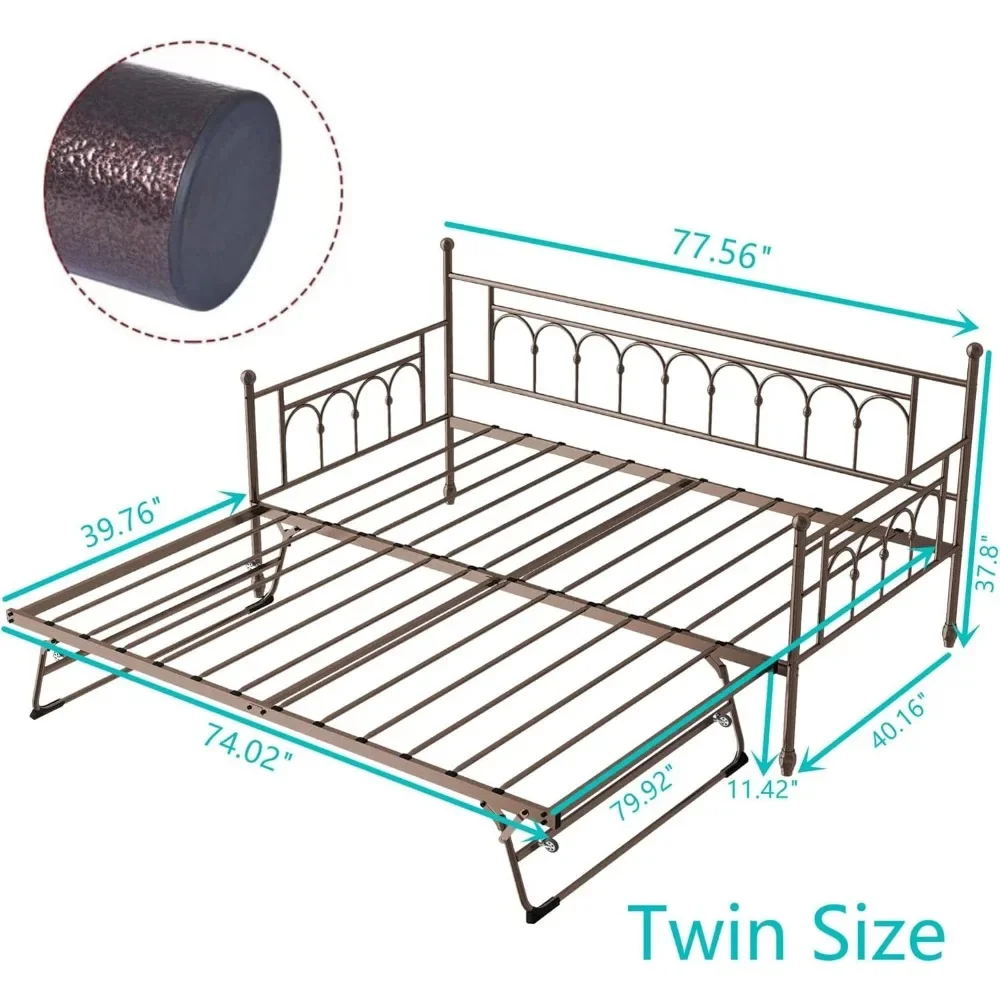 Day Bed with Trundle Bed,Metal Daybed with Trundle,Space Saving Daybed with Pop Up Trundle Bed Frame for Adults,Vintage Guest