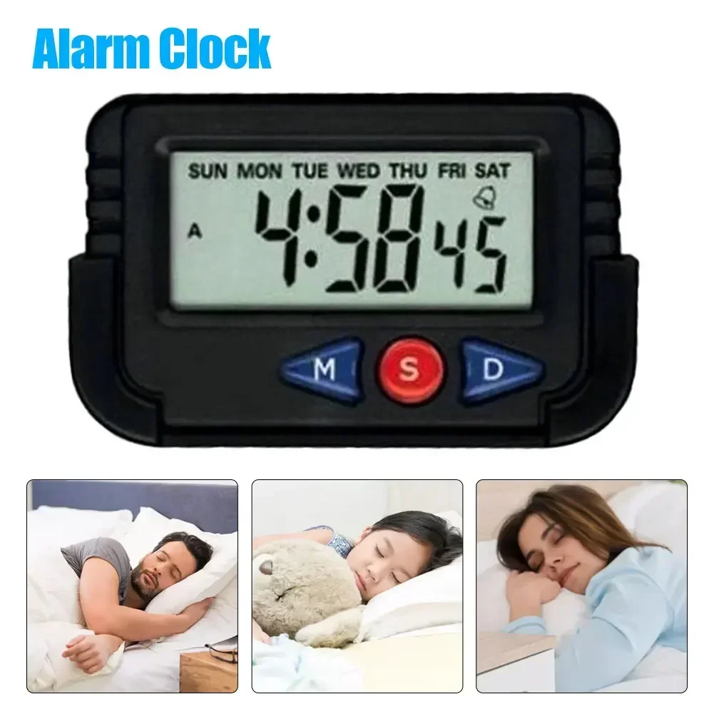 Portable Digital Clock Car Pocket Sized Electronic Travel Alarm Clock 12 Hour Date Automotive Electronic Stopwatch Alarm Clock